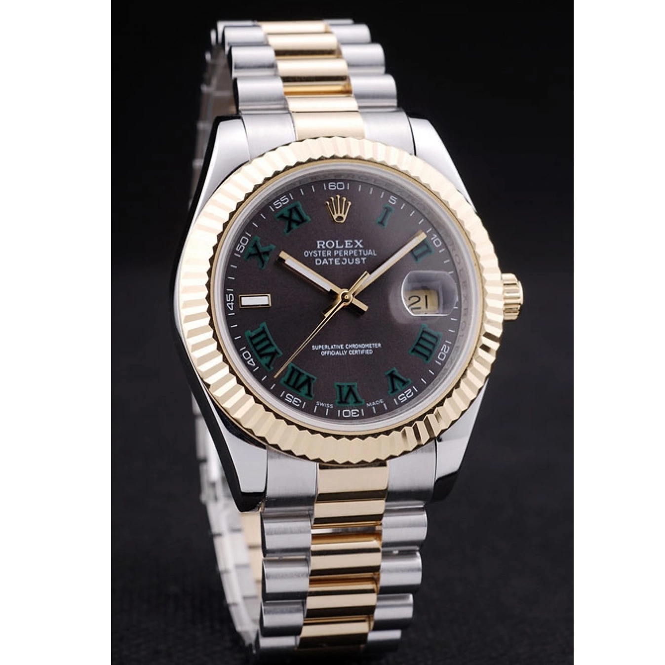 Rolex copies cheap Grey Dial 7479 Bezel Ribbed Gold Datejust Rolex 0701